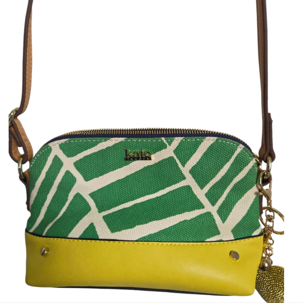 Kate Landry Green and Yellow Crossbody Bag With Heart Bag Charm